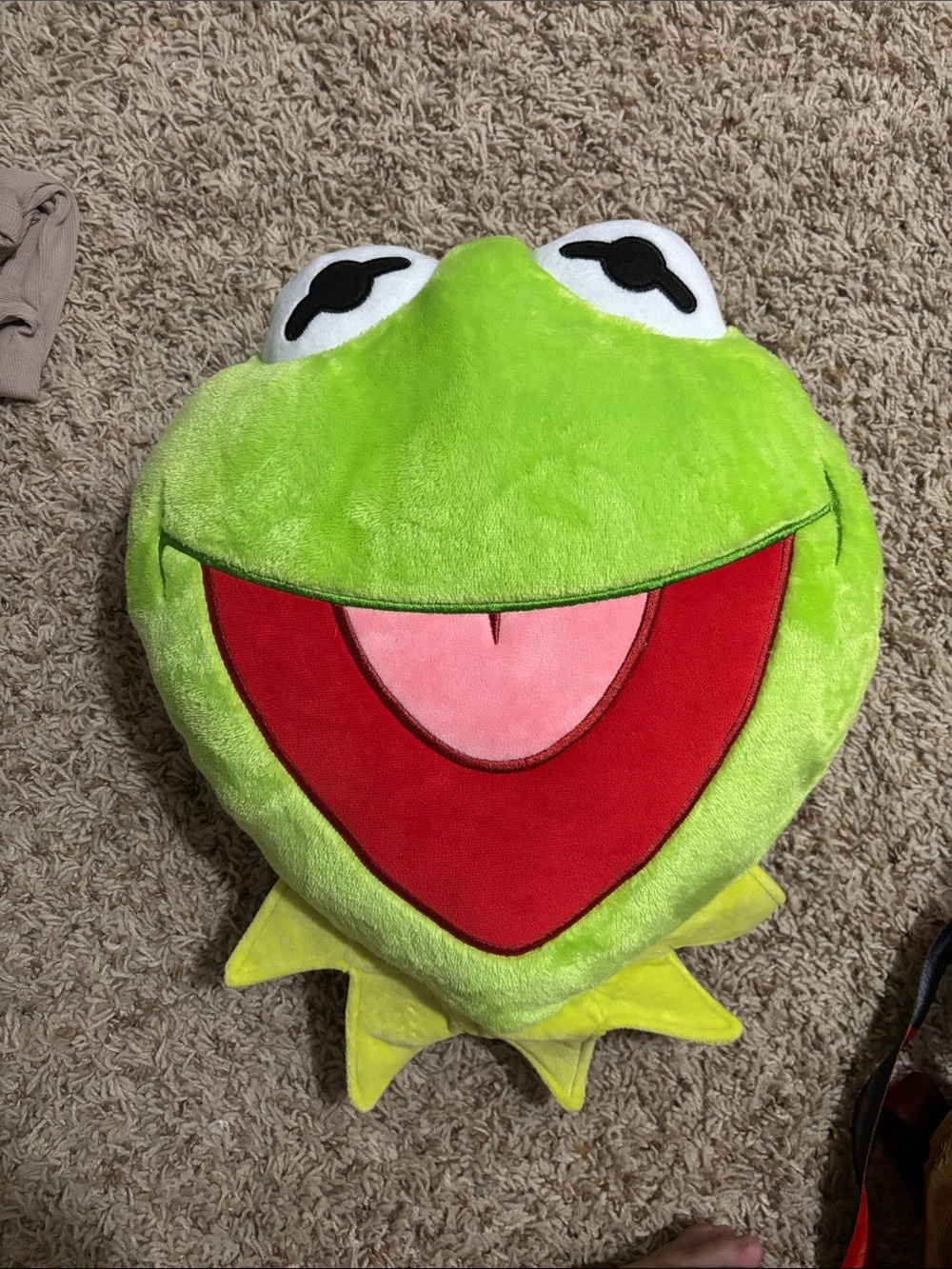 Disney Kermit Plush Accent Pillow - Bright Green with Red and Pink Mouth